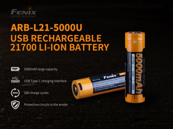 Fenix ARB-L21 5000U Mah USB Şarjlı Pil 21700 (PD36R / HT18 / C7 / E35 / TK30)